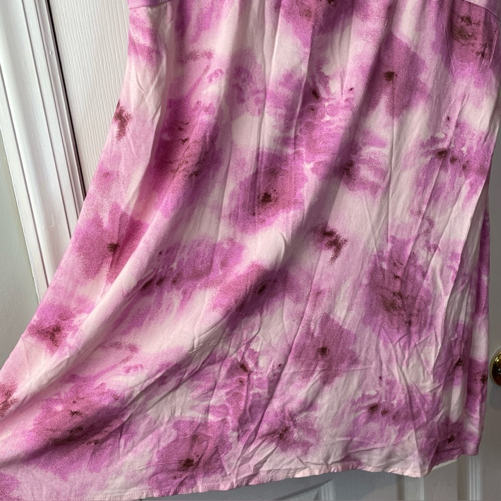 New Abound Dress Large Pink Tie Dye Mini Short Sleeve Front‎ Tie Keyhole Flowy - Picture 5 of 15
